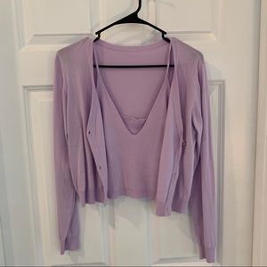 Solid Cami Knit Top With Cardigan Set